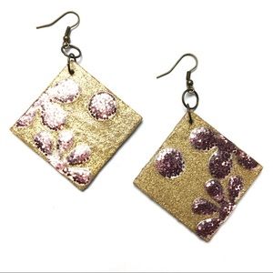 Statement Earrings Drop Dangle Sparkle Gold Pink